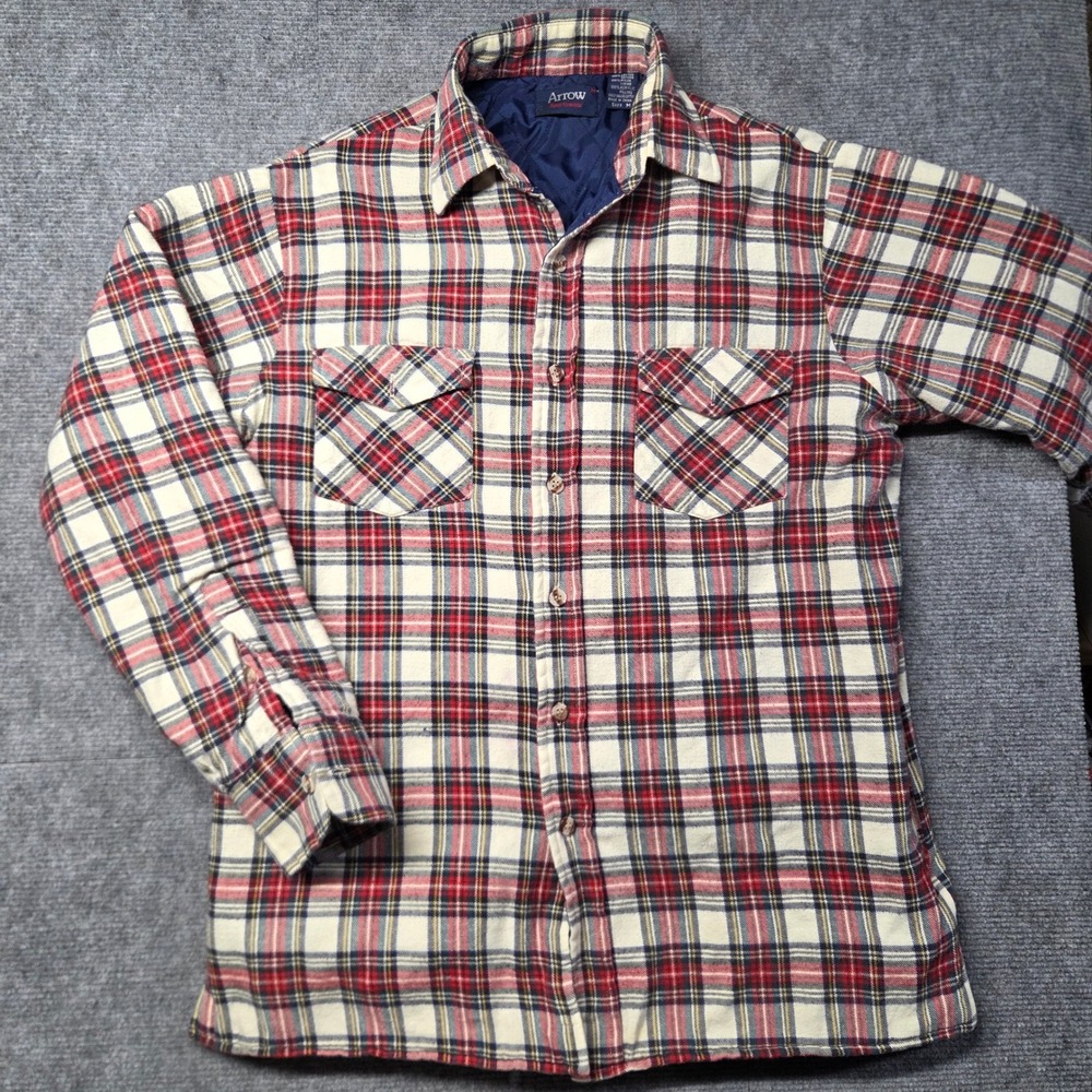 Vintage Arrow Sportswear Quilted Flannel Shirt Jacket Mens M Plaid Lined Shacket